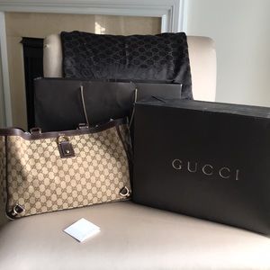 Gucci Monogram Large Abbey Tote:  Dark Brown